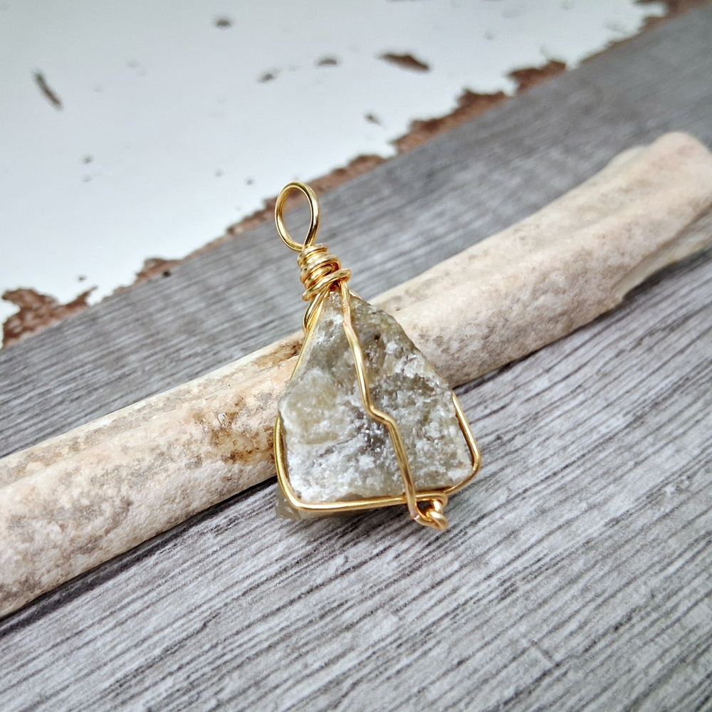 Gold Wire Wrapped Raw Labradorite Pendant